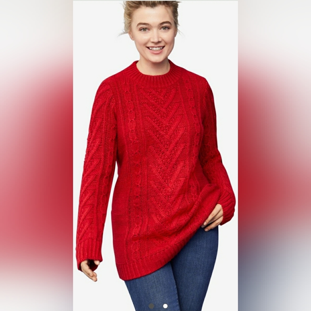 Rich red wool/alpaca cable knit sweater